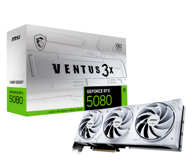 MSI GeForce RTX 5080 Ventus 3X OC White 16GB GDDR7 DLSS4 - 1309174 - zdjęcie
